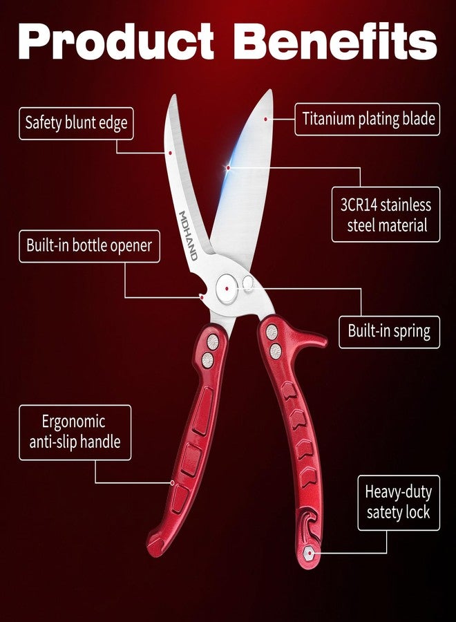 MDHAND Kitchen Shears - Heavy Duty Poultry Shears for Chicken Turkey Fish Fruit Vegetables and Meat Cutting - Stainless Steel Dishwasher Safe Food Kitchen Scissors with Anti-Slip Handle & Safety Lock - Image 3