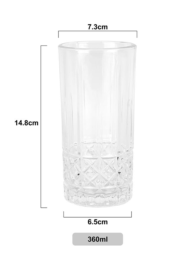 Ollieroo كؤوس عالية بنقش بارز، مجموعة من 6 كؤوس شرب، 360 مل كؤوس شرب متينة للمشروبات، الماء، العصير، البيرة، النبيذ - مجموعة زجاجيات خاصة، آمنة للغسل في غسالة الصحون - Image 4