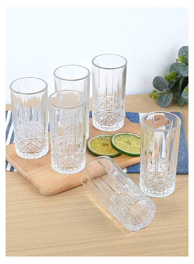 Ollieroo كؤوس عالية بنقش بارز، مجموعة من 6 كؤوس شرب، 360 مل كؤوس شرب متينة للمشروبات، الماء، العصير، البيرة، النبيذ - مجموعة زجاجيات خاصة، آمنة للغسل في غسالة الصحون - Image 1