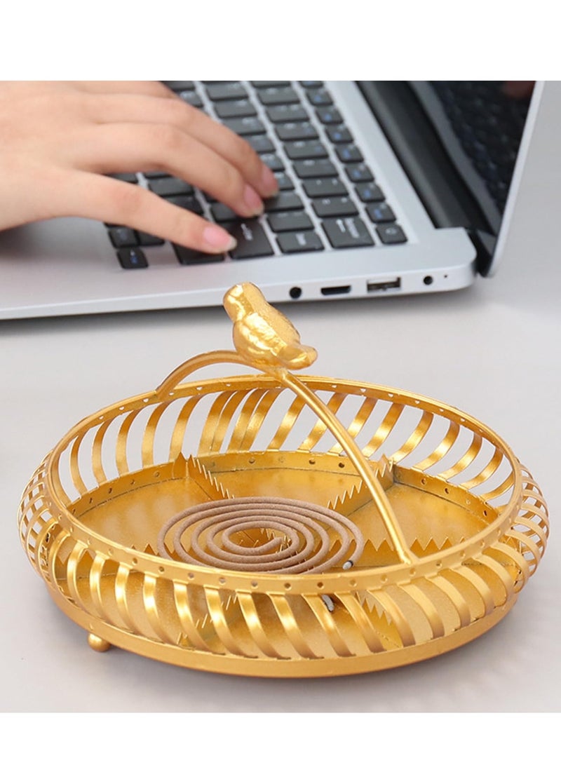 Excefore حامل لفائف البعوض، حامل لفائف بعوض محمول، حامل لفائف بخور مع مقبض دائري مقاوم للحريق و مقاوم للسخونة لحرق البخور في المنزل، في الهواء الطلق (قفص طيور ذهبي) - Image 4