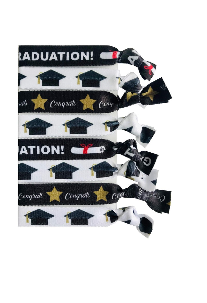 Sportigift 8 Piece Graduation Gift Hair Elastic Set  Cap Decorations Party Favors Hair Ties Gift for Girls Accessories for Graduates Preschool Elementary Jr High School Graduation BA Nursing