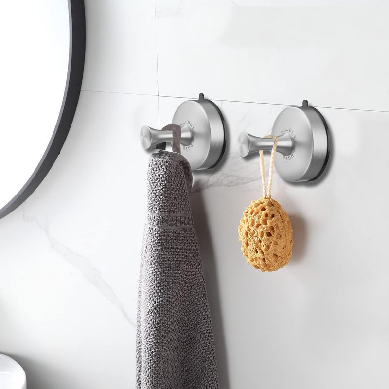 DGYB Suction Cup Hooks for Shower 2-Pcs Heavy-Duty 15LB Max Load, 304 Stainless Steel & PVC, No Drill Bathroom Wall Hooks for Towels, Robe, Loofah (Brush) - Image 2