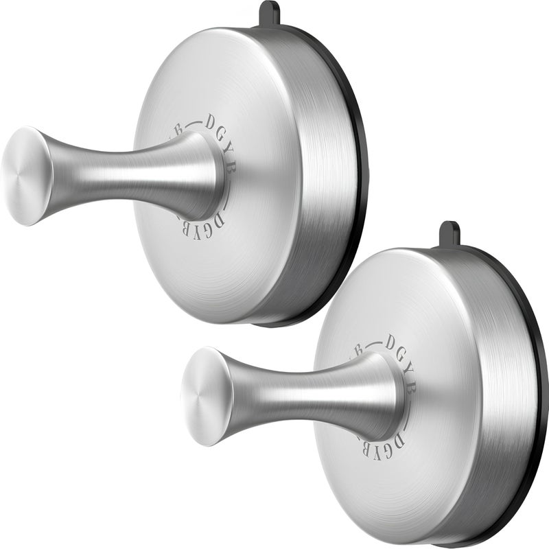 DGYB Suction Cup Hooks for Shower 2-Pcs Heavy-Duty 15LB Max Load, 304 Stainless Steel & PVC, No Drill Bathroom Wall Hooks for Towels, Robe, Loofah (Brush) - Image 1