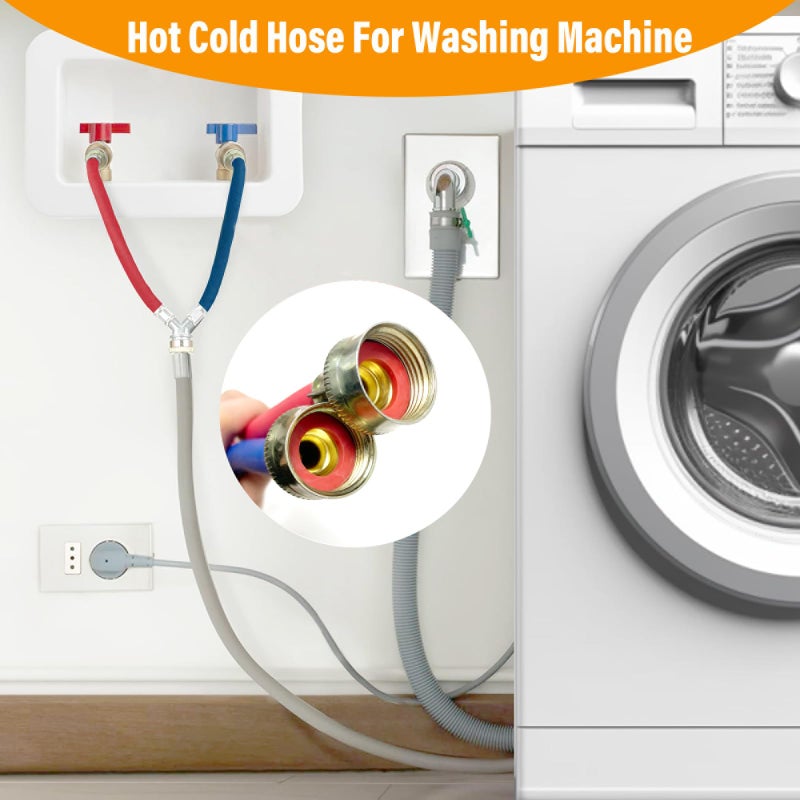 PEVEPEXE Hot Cold Washer Hose Rubber Y Mixer Plumbing Connector Burst Proof Water Line Hoses For All Washing Machine and Dryer, 3/4" Fittings, 1 FT Length - Image 5