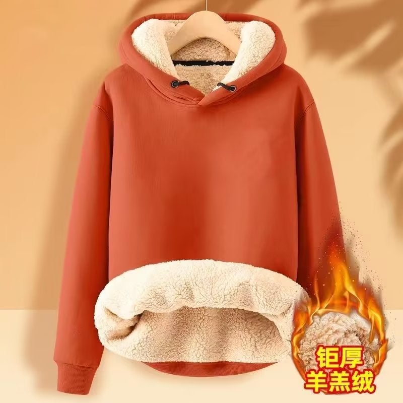 Hooded Sweatshirt Men'S Fleece-Lined Thickened Warm Loose Student Hooded Men'S Pullover Trendy Brand Instagram Lambskin Jacket - Image 4