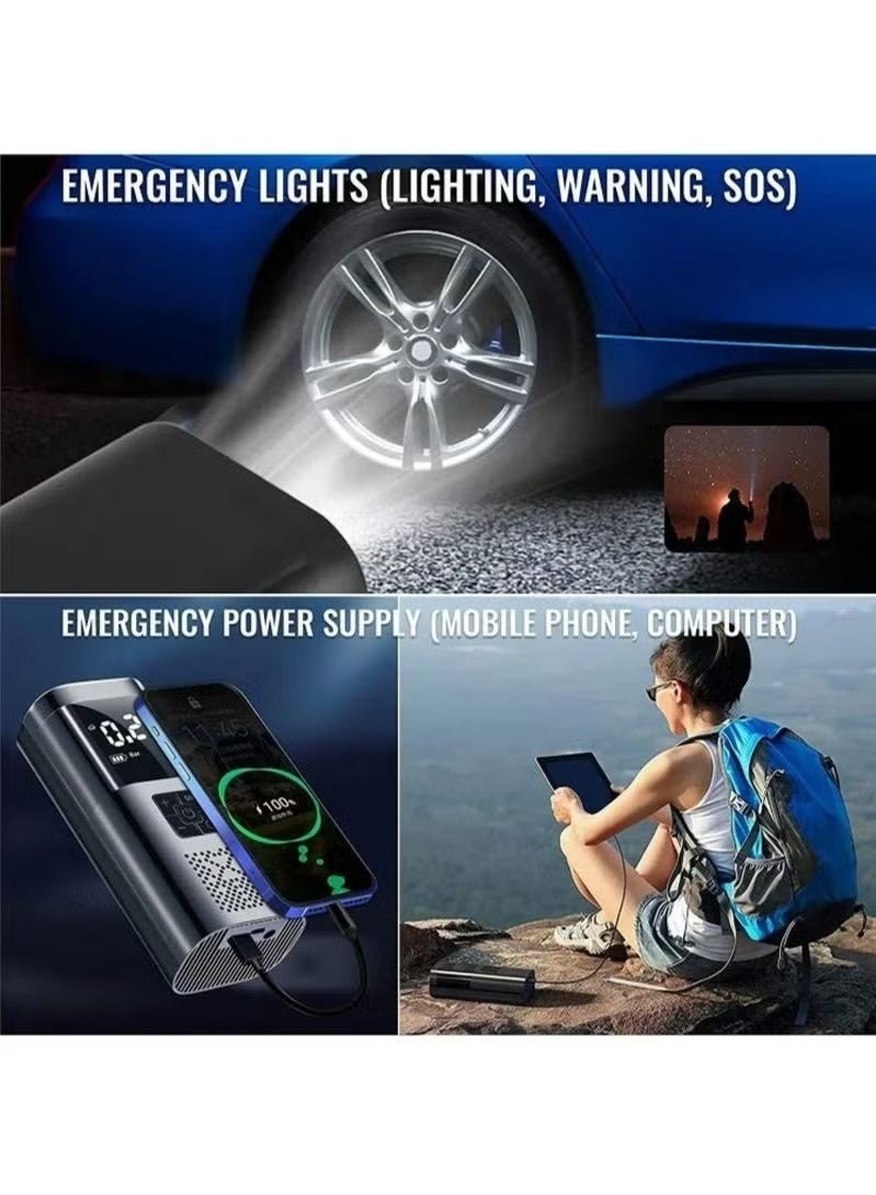مضخة نفخ الإطارات ضاغط الهواء المحمولة 150 رطل لكل بوصة مربعة نفخ سريع مع شاشة LCD مزدوجة 【طاقة لاسلكية وقوية】 مضخة إطارات كهربائية لإطارات السيارة والدراجات النارية والكرة - Image 4
