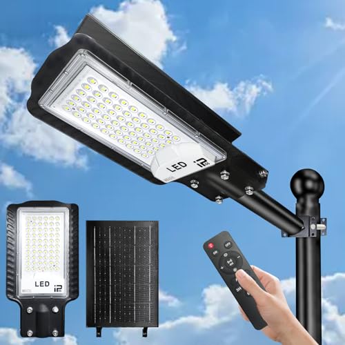 Indmird Solar Street Lights Outdoor 10000LM Solar Lights Outdoor IP66 Waterproof Dusk to Dawn Outdoor Lighting Commercial Parking Lot Light Motion Sensor with Remote Control for Parking Lot Yard Street - Image 1