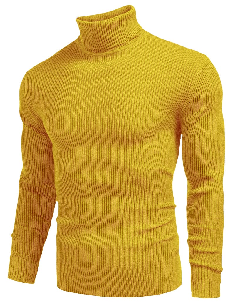 NORTHWIND Men's High and Turtle Neck Cotton Pullover (Mustard Yellow, Large) - Image 2