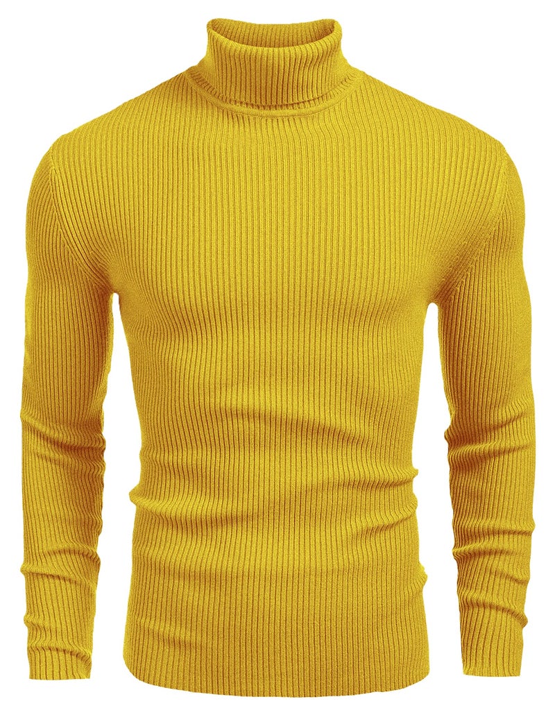 NORTHWIND Men's High and Turtle Neck Cotton Pullover (Mustard Yellow, Large) - Image 1