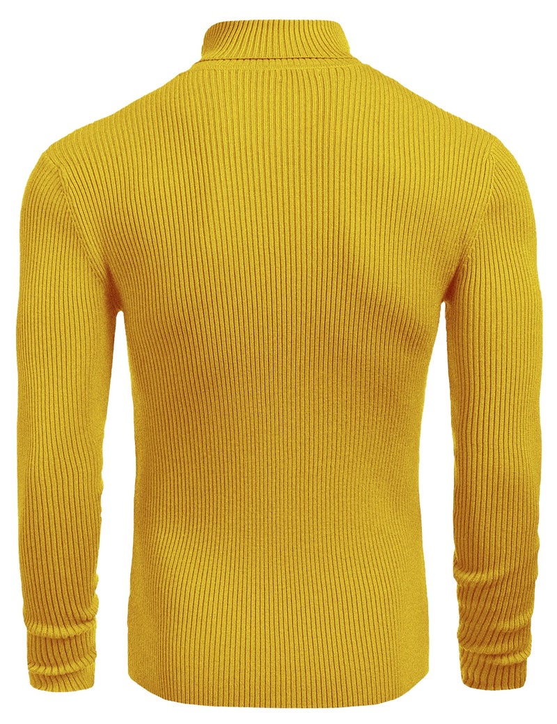 NORTHWIND Men's High and Turtle Neck Cotton Pullover (Mustard Yellow, Large) - Image 3