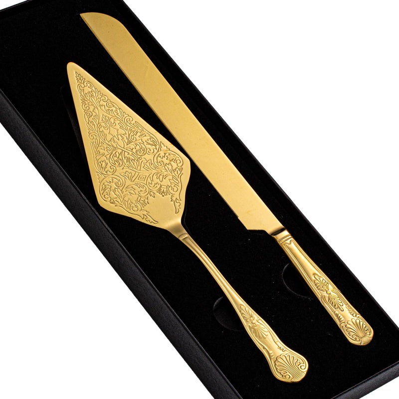 GURUDAR طقم سكين كعكة وزبدية زفاف قديم من غوردار من الفولاذ المقاوم للصدأ لقطع الكعك والفطائر والمعجنات  مستلزمات حفلات فاخرة للزفاف وأعياد الميلاد والذكرى  أحداث ذهبية