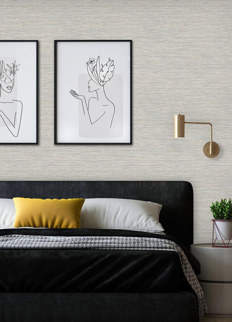 RoomMates Neutral Jade Dimensional Grasscloth Peel and Stick Wallpaper, RMK12683PLW - Image 2