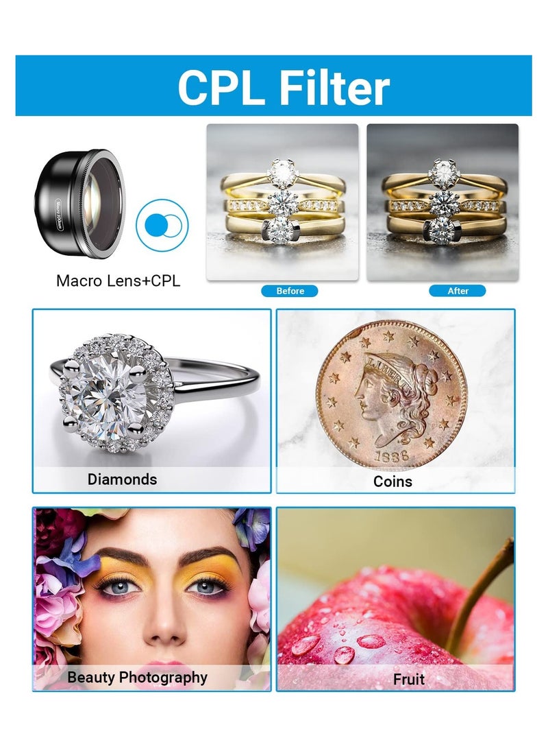 SYOSI Macro Lens Kit for Smartphone 10X Macro Lens + CPL Filter with Multi-Function Lens Clip for iPhone 14 14Pro 14Pro Max Samsung Android Phone Fits for Almost All Phone Phone Lens Attachment - Image 5