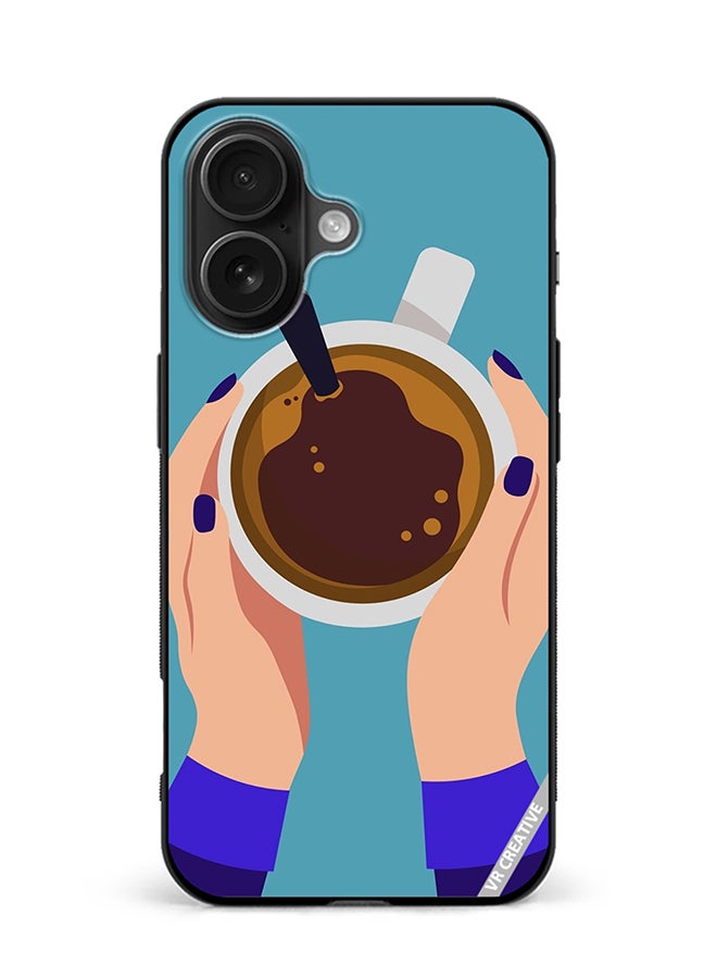 VR CREATIVE Protective Case Cover For Apple iPhone 16 Female Hands Holding Cup Of Coffee Design Multicolour