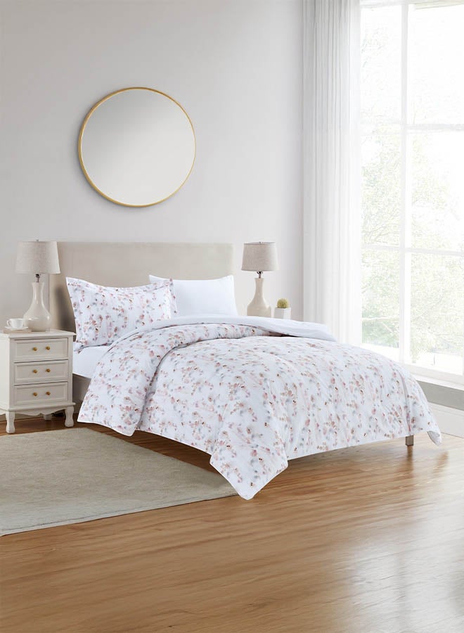 In-House Royce | Microfiber Comforter Set 4 Pieces - Queen - 240x190 cm - White & Pink  - Image 1