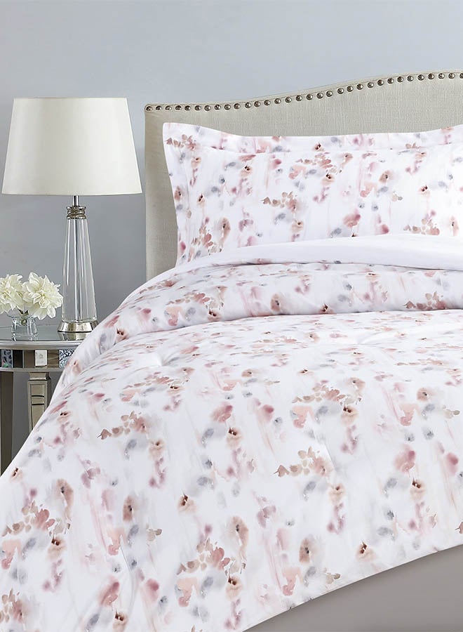 In-House Royce | Microfiber Comforter Set 4 Pieces - Queen - 240x190 cm - White & Pink  - Image 3