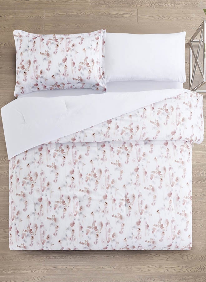 In-House Royce | Microfiber Comforter Set 4 Pieces - Queen - 240x190 cm - White & Pink  - Image 2