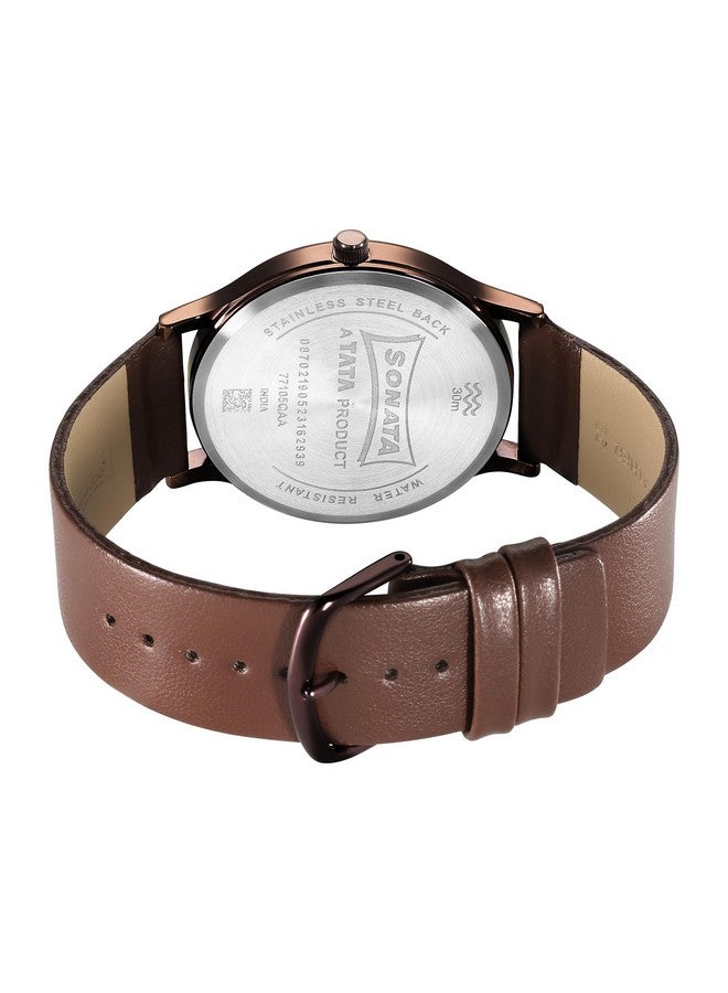 Sonata Aspire Quartz Analog Brown Dial Leather Strap Watch for Men-NS77105QL02W - Image 4