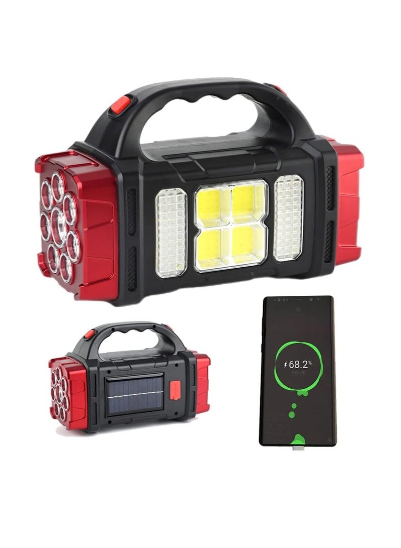Rechargeable Flashlight Camping Lantern with Solar Charger, Multi-Light Handheld Flashlight for Outdoor Hiking or Indoor Power Outage (S-Red) - Image 1