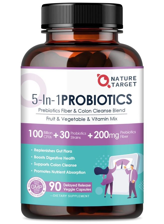 NATURE TARGET Probiotics for Women-Men-Kids Digestive Health, Prebiotics and Probiotics for Women, 100 Billion for Gut and Immune Health, No Refrigeration, 90 Veggie Capsules (45 Days Supply) - Image 1
