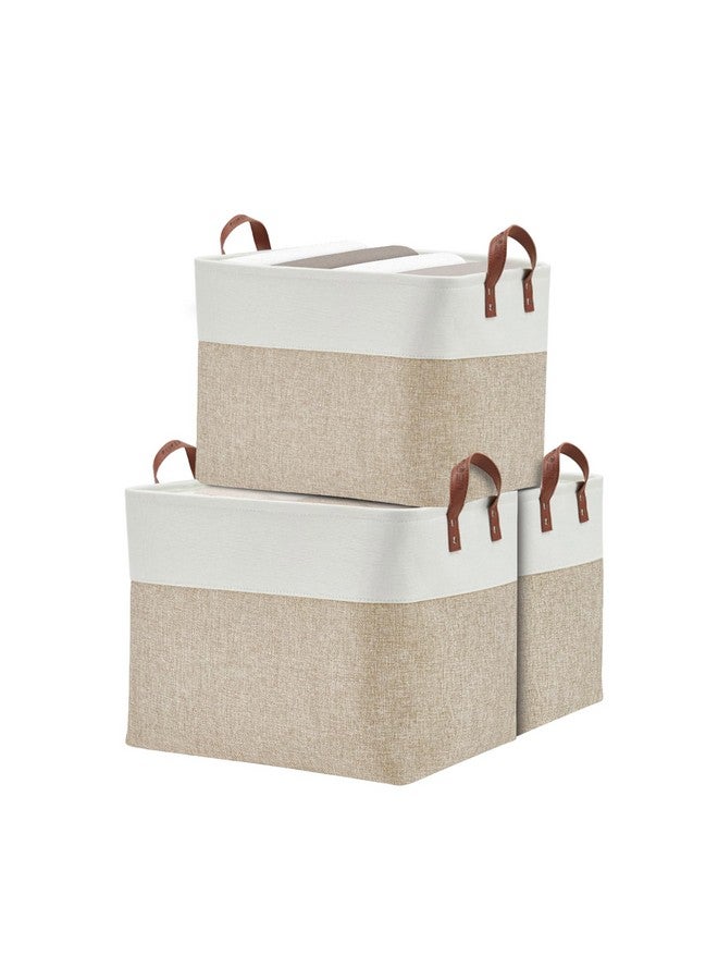 DECOMOMO Fabric Storage Basket Large Closet Storage Bins for Toys Nursery & Laundry Storage (Beige & White, XXL - 3 Pack) - Image 1