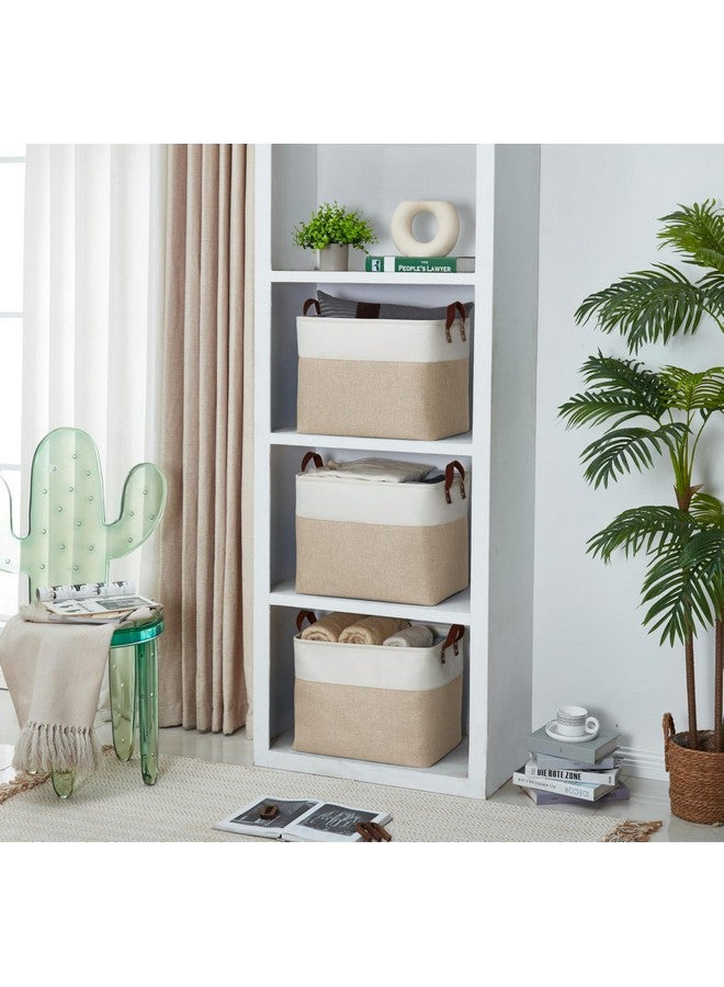 DECOMOMO Fabric Storage Basket Large Closet Storage Bins for Toys Nursery & Laundry Storage (Beige & White, XXL - 3 Pack) - Image 3