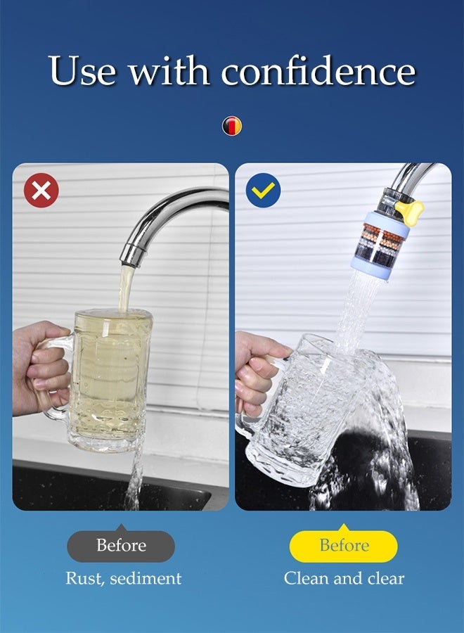 DUNISO 2 Pcs Faucet Water Filter,6 Layer Cartridge Activated Carbon Filters,Universal Interface Sink Interface Faucet Filter,with 10 Pcs Replacement Cotton,Boosting and Splash Prevention,Detachable and Reusable,for Home Kitchen Bathroom - Image 4