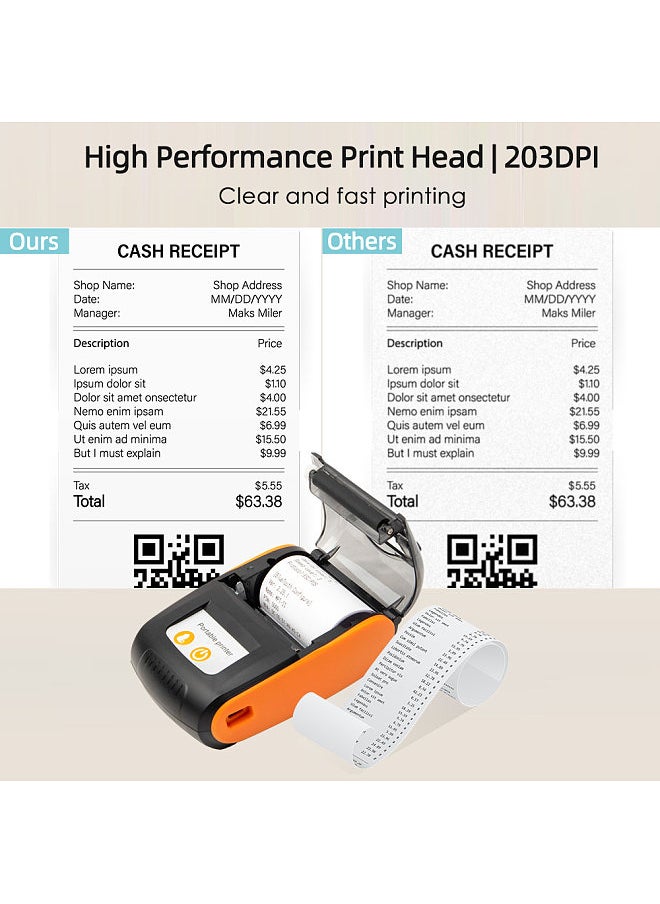 Generic - Portable Receipt Printer 58mm Mini Thermal Printing Wireless BT USB Mobile Printer with 2 Inch Thermal Paper Roll Compatible with Android/iOS/Windows System for Small Business Restaurant Retail Store - Image 1