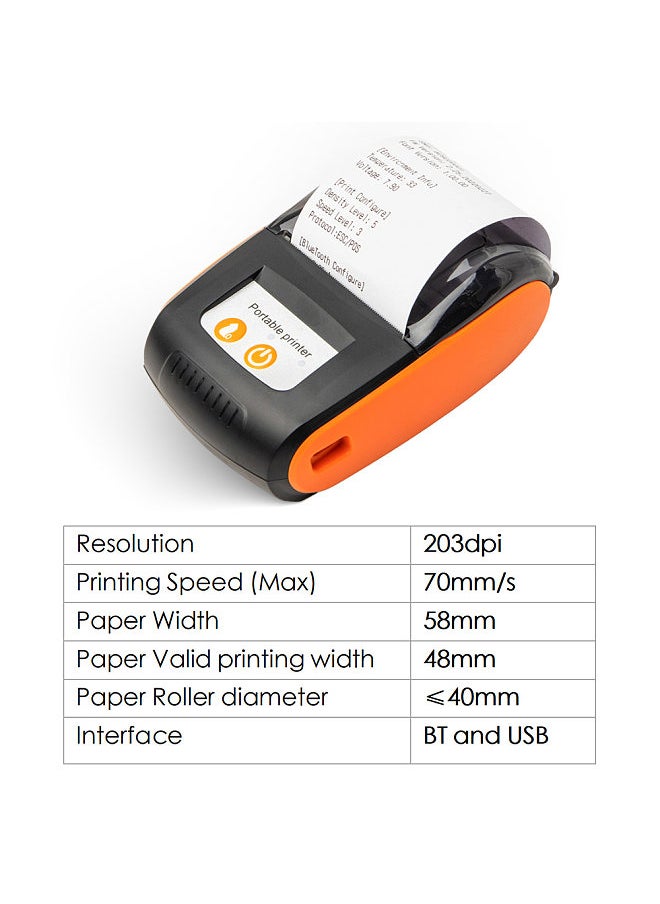 Generic - Portable Receipt Printer 58mm Mini Thermal Printing Wireless BT USB Mobile Printer with 2 Inch Thermal Paper Roll Compatible with Android/iOS/Windows System for Small Business Restaurant Retail Store - Image 1