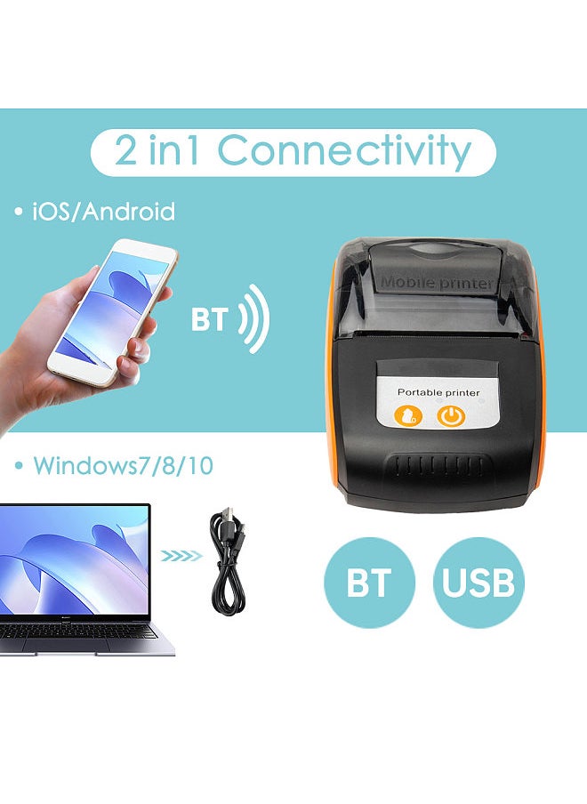 Generic - Portable Receipt Printer 58mm Mini Thermal Printing Wireless BT USB Mobile Printer with 2 Inch Thermal Paper Roll Compatible with Android/iOS/Windows System for Small Business Restaurant Retail Store - Image 1