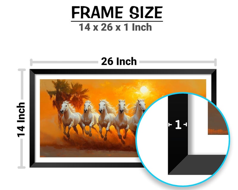 Canvas Pe لوحة قماشية 7 خيول 14x26 بوصة عمل فني مؤطر للغرفة المعيشية والمكتب مقاوم للماء ومغلف - Image 3