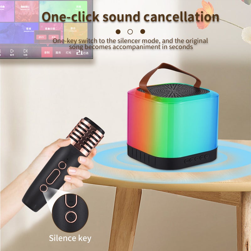 Mini Karaoke Machine Wireless Microphone and Speaker Set with 2 Microphone Rechargeable LED Color Light Handheld Mic Karaoke Speaker Gifts for Birthday Party Desktop Fitness Outdoor Home KTV Set - Image 2