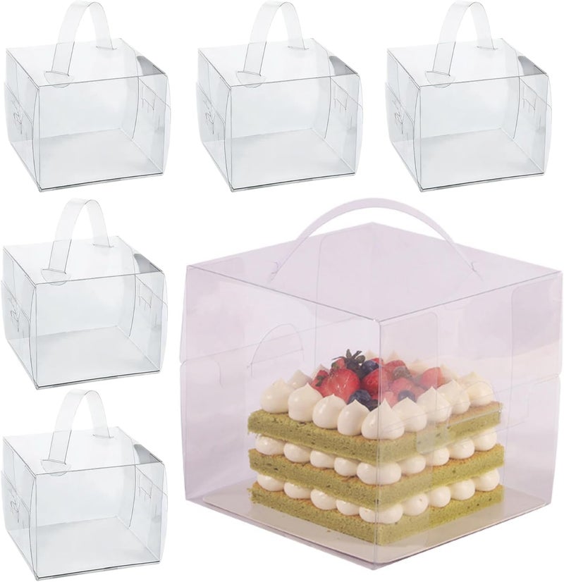JDLYEVER Clear Cake Boxes, 20-Piece Set of 5-Inch Transparent Plastic Cake Boxes with Base & Handle, for Mousse Cakes, Cupcakes, Muffins, Cookies - Size 15x15x13 cm, Scratch-Resistant Protective Film - Image 1