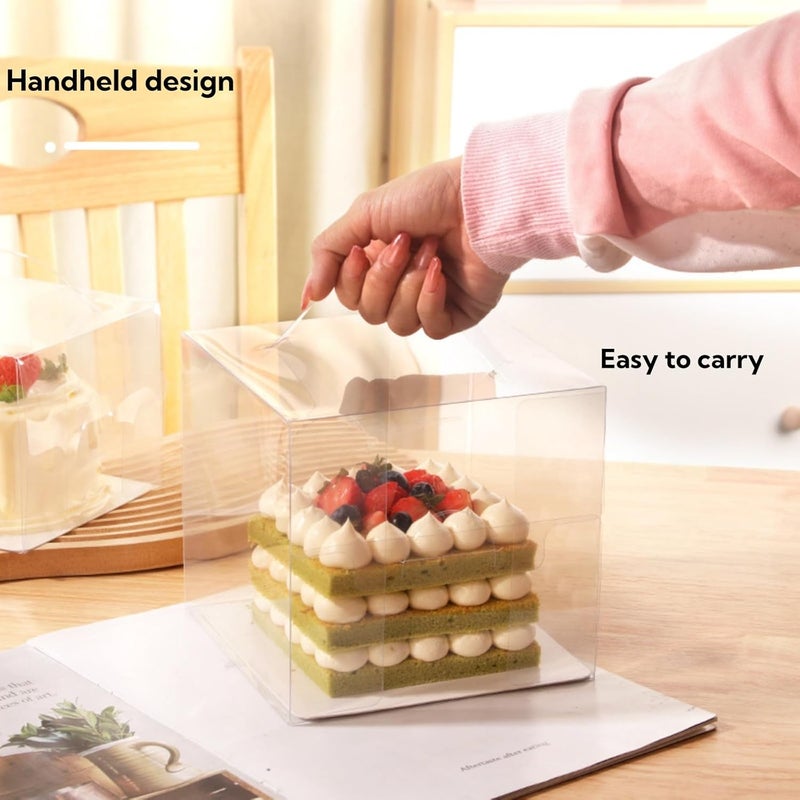 JDLYEVER Clear Cake Boxes, 20-Piece Set of 5-Inch Transparent Plastic Cake Boxes with Base & Handle, for Mousse Cakes, Cupcakes, Muffins, Cookies - Size 15x15x13 cm, Scratch-Resistant Protective Film - Image 2
