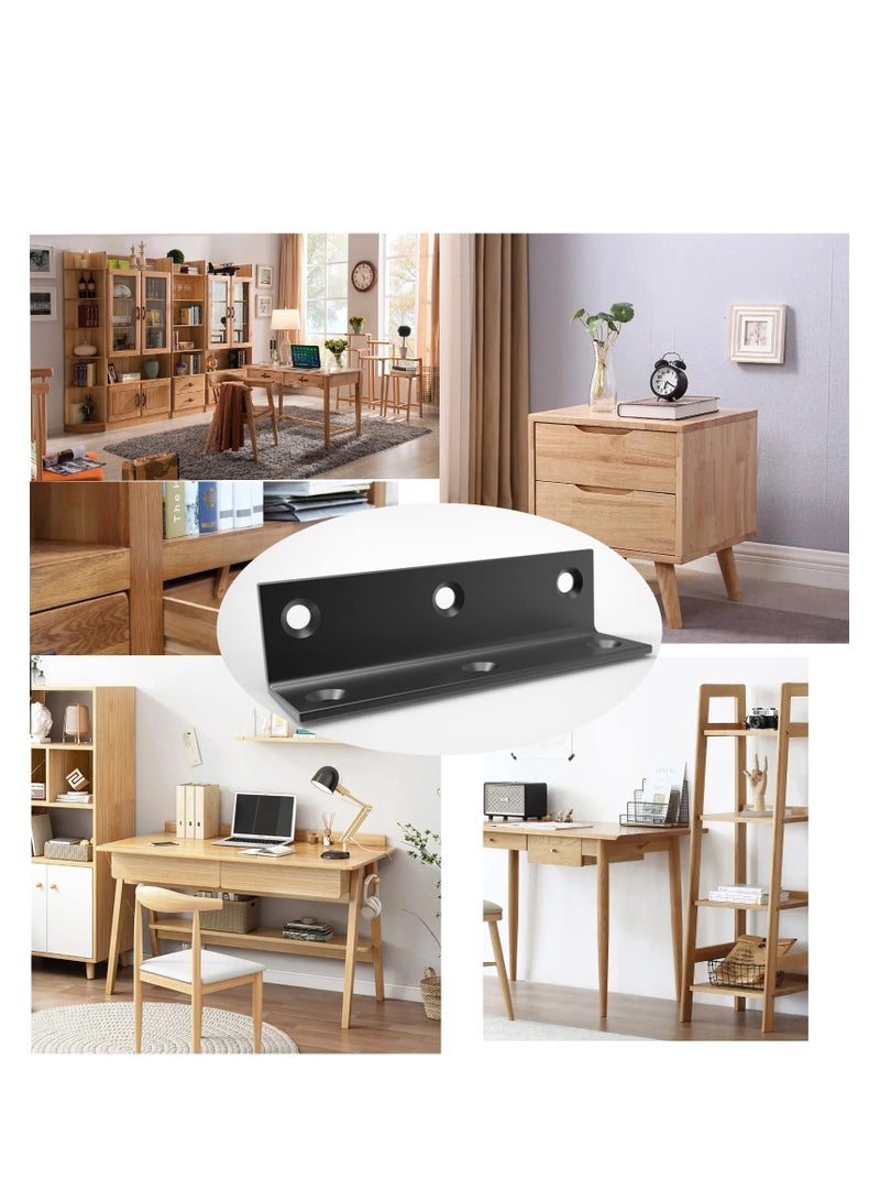 Heavy Duty L Bracket, 3.2inch Black Stainless Steel Corner Brace, Large Metal Shelf Brackets for Wood Support - Image 3