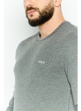 POLO RALPH LAUREN Men Crew Neck Long Sleeve Textured Sweatshirt, Grey  - Image 2