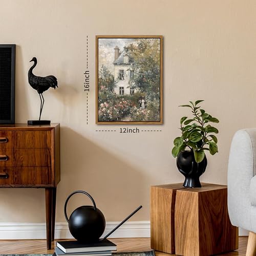 AKWISH Floating Framed Canvas Vintage Wall Art, Neutral English Cottage Rose Garden Oil Paintings Print, Spring Pictures Wall Decor for Living Room Hallway Bedroom Office Rustic Decor 12x16 inch - Image 3