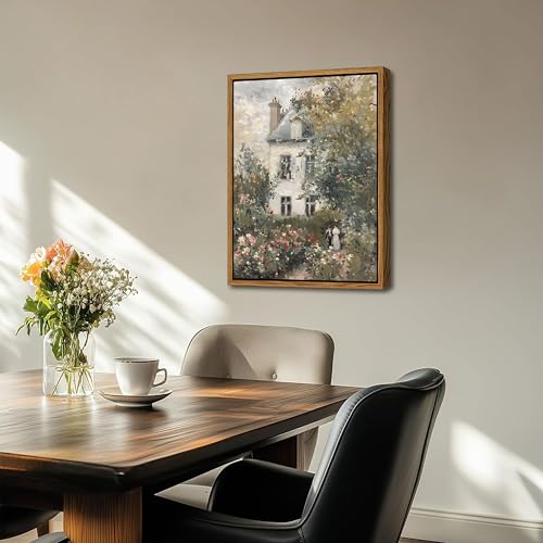 AKWISH Floating Framed Canvas Vintage Wall Art, Neutral English Cottage Rose Garden Oil Paintings Print, Spring Pictures Wall Decor for Living Room Hallway Bedroom Office Rustic Decor 12x16 inch - Image 2
