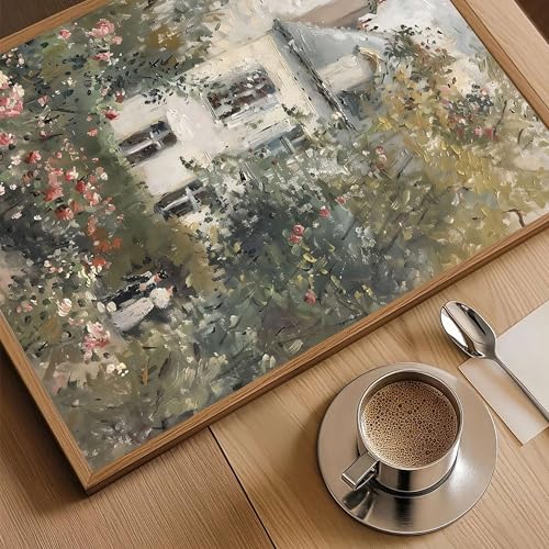 AKWISH Floating Framed Canvas Vintage Wall Art, Neutral English Cottage Rose Garden Oil Paintings Print, Spring Pictures Wall Decor for Living Room Hallway Bedroom Office Rustic Decor 12x16 inch - Image 4