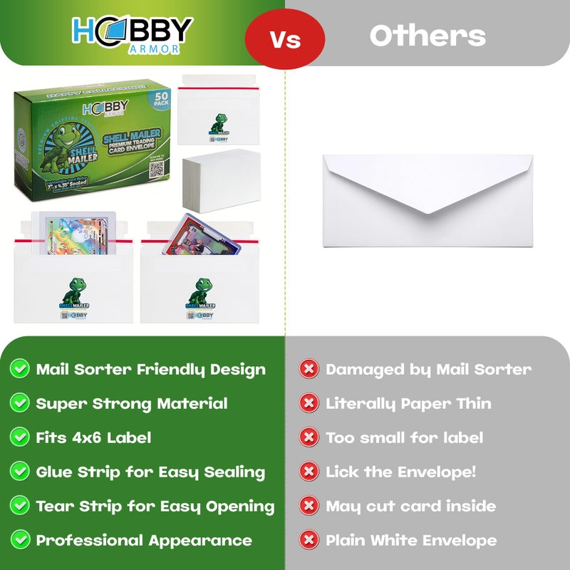 Hobby Armor 50 Pack Shell Mailer Trading Card Envelopes by Hobby Armor, 7" x 4.35" Trading Card Mailers for Shipping, Perfect Sized Shipping Envelope for Mailing Semi-Rigid and Toploaders, Protector Supplies - Image 4
