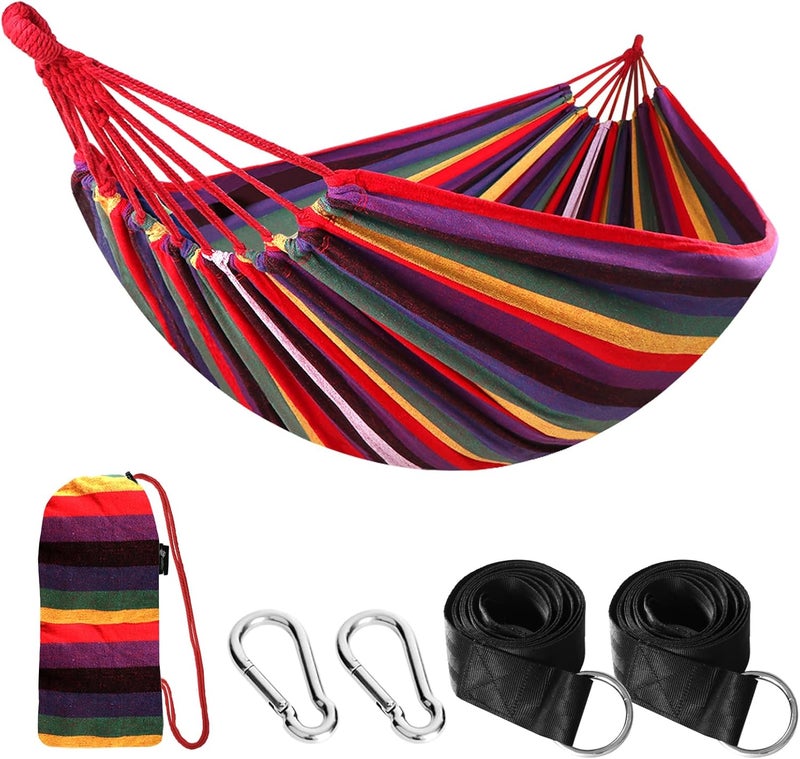 Anyoo Cotton Hammock Portable Camping Hammocks for Hanging Sturdy Garden Comfortable Fabric Hammock with Tree Straps Up to 660lbs with Travel Bag for Camping Outdoor/Indoor Patio Backyard - Image 1