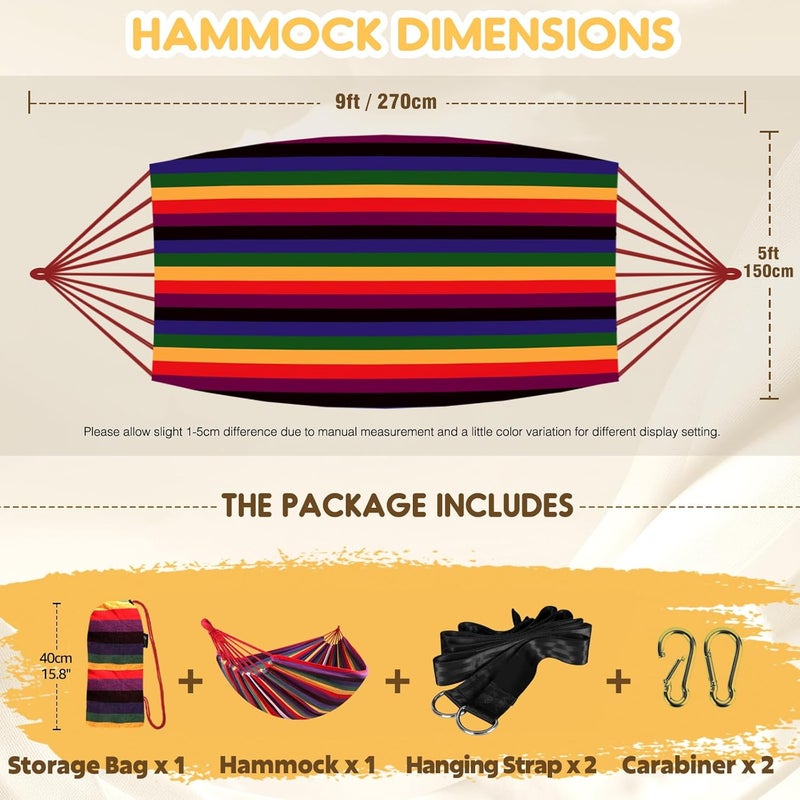 Anyoo Cotton Hammock Portable Camping Hammocks for Hanging Sturdy Garden Comfortable Fabric Hammock with Tree Straps Up to 660lbs with Travel Bag for Camping Outdoor/Indoor Patio Backyard - Image 3