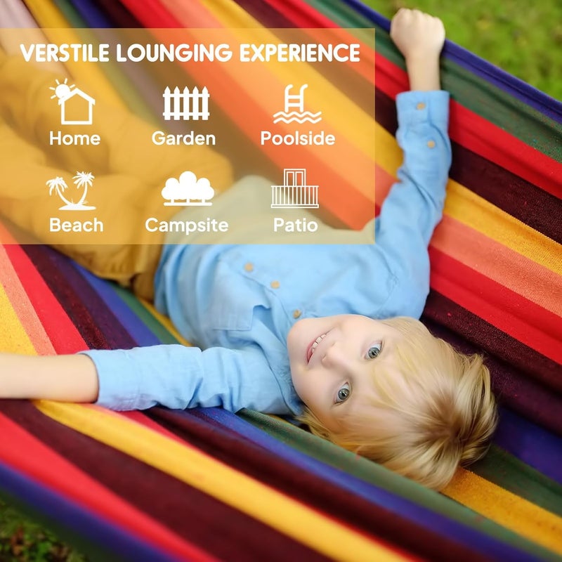 Anyoo Cotton Hammock Portable Camping Hammocks for Hanging Sturdy Garden Comfortable Fabric Hammock with Tree Straps Up to 660lbs with Travel Bag for Camping Outdoor/Indoor Patio Backyard - Image 4