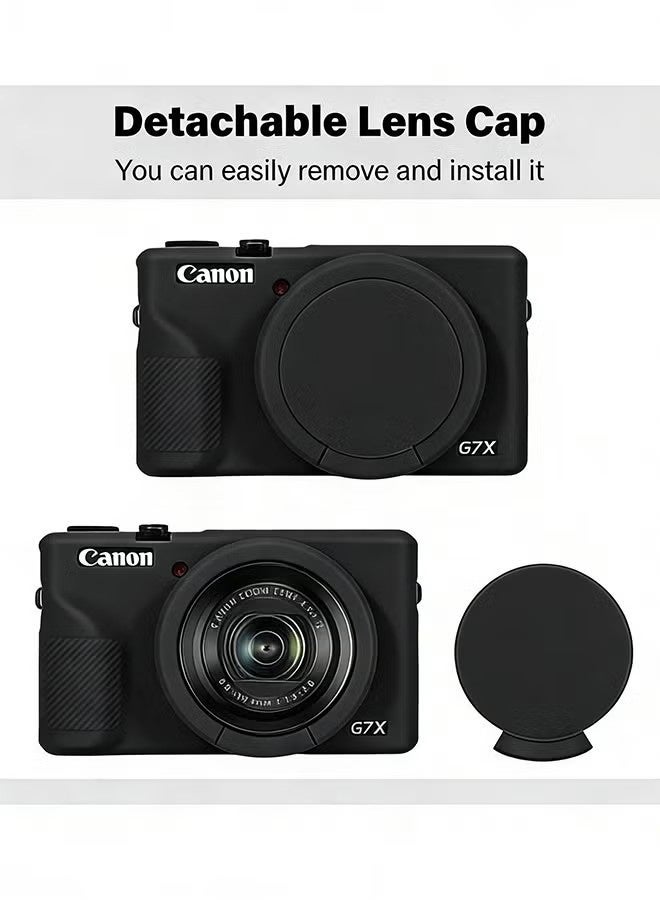 YJ Silicone Case with a Tempered Glass Screen Protectorfor Canon Powershot G7 X Mark III Digital Camera Soft Silicone Protective Cover with Removable Lens Cover Anti Slip Anti Scratch Black - Image 2