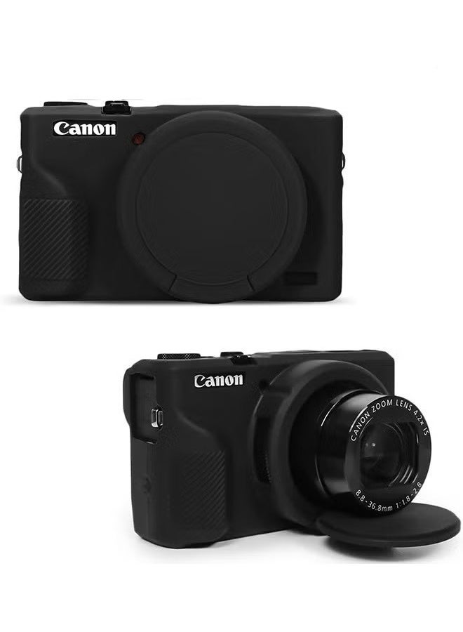 YJ Silicone Case with a Tempered Glass Screen Protectorfor Canon Powershot G7 X Mark III Digital Camera Soft Silicone Protective Cover with Removable Lens Cover Anti Slip Anti Scratch Black - Image 1