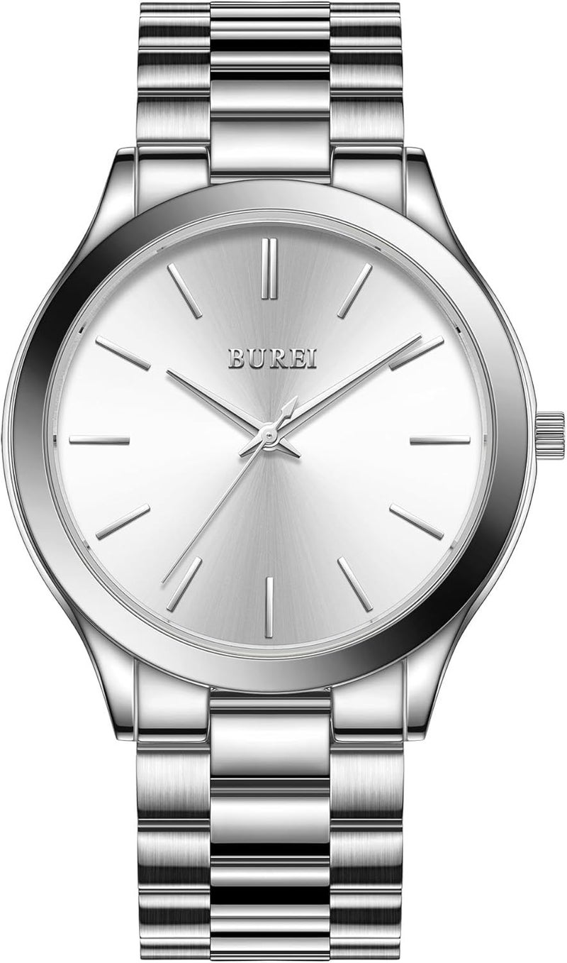 BUREI Men's Watch, Fashion Analog Quartz, Dress Business Stainless Steel Waterproof，Watch for Men (Silver) - Image 1
