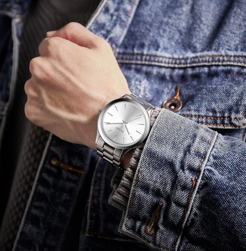BUREI Men's Watch, Fashion Analog Quartz, Dress Business Stainless Steel Waterproof，Watch for Men (Silver) - Image 5
