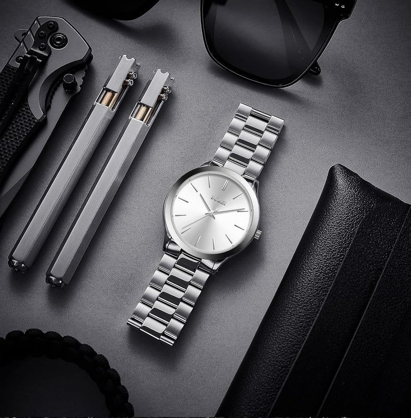 BUREI Men's Watch, Fashion Analog Quartz, Dress Business Stainless Steel Waterproof，Watch for Men (Silver) - Image 3