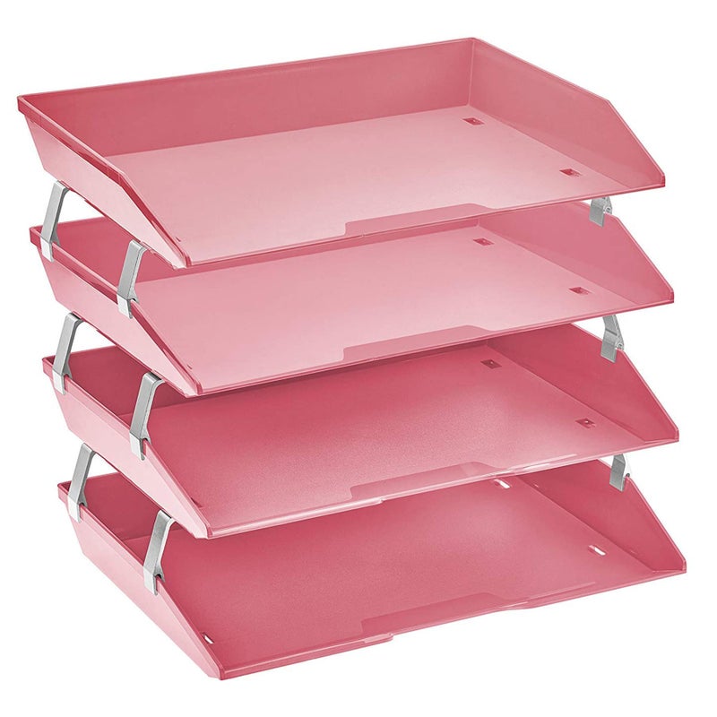 Acrimet Facility 4 Tier Letter Tray Side Load Letter SizeA4 Desktop File Organizer Plastic Solid Pink