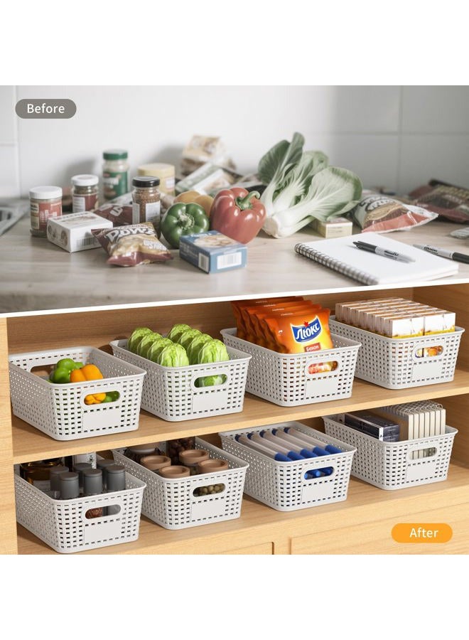 WRRLORS White Plastic Storage Baskets - Pack of 8 with Labels Stackable Durable Storage Bins, Storage Containers for Organizing Desktops, Closets, Playrooms, Classrooms, Offices - Image 4
